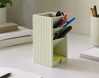Minimalist Desk Organizer – Multi-Compartment Pen Holder with Sticky Note Storage – Modern Desktop Stationery Organizer for Office & Study