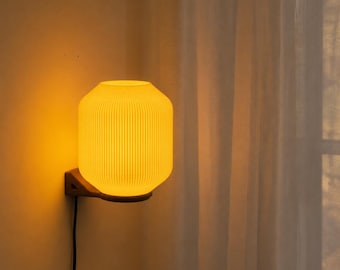 Earth Tone Plug In Wall Sconce, Japandi Lamp with Warm Glow, Modern Bedroom Wall Light, Nature Inspired Home Lighting