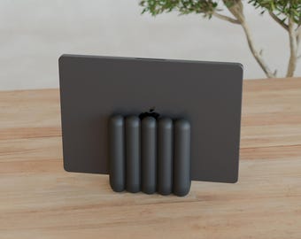 Vertical Laptop Stand, Space Saving Notebook Dock, Desktop Computer Holder, MacBook Organizer, Modern Office Accessory, Desk Storage