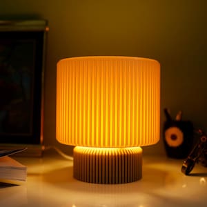 Table lamp, Small Gold Lamp, Bedroom lamp, Cozy Wooden Table Lamp with Pleated Shade – Warm Ambient Lighting for Bedroom, Living Room