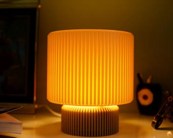 Table lamp, Small Gold Lamp, Bedroom lamp, Cozy Wooden Table Lamp with Pleated Shade – Warm Ambient Lighting for Bedroom, Living Room