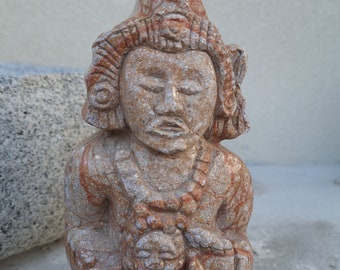 マヤ・アステカの座る神テラコッタ粘土彫刻像 古代文化 陶器製人形