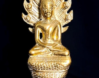 仏像 - アンティークタイ風ブロンズ製座禅瞑想ナーガ仏像 - 66 cm/26