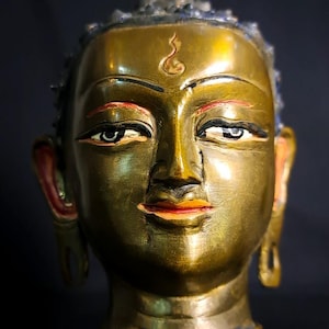 4,72&quot; Buddha Head, Buddha Bronze, Buddha Figurine, Buddha brass, Buddha sculpture, Buddha gift, Room Decor