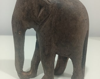4,92 inch Vintage Antique Wooden Elephant