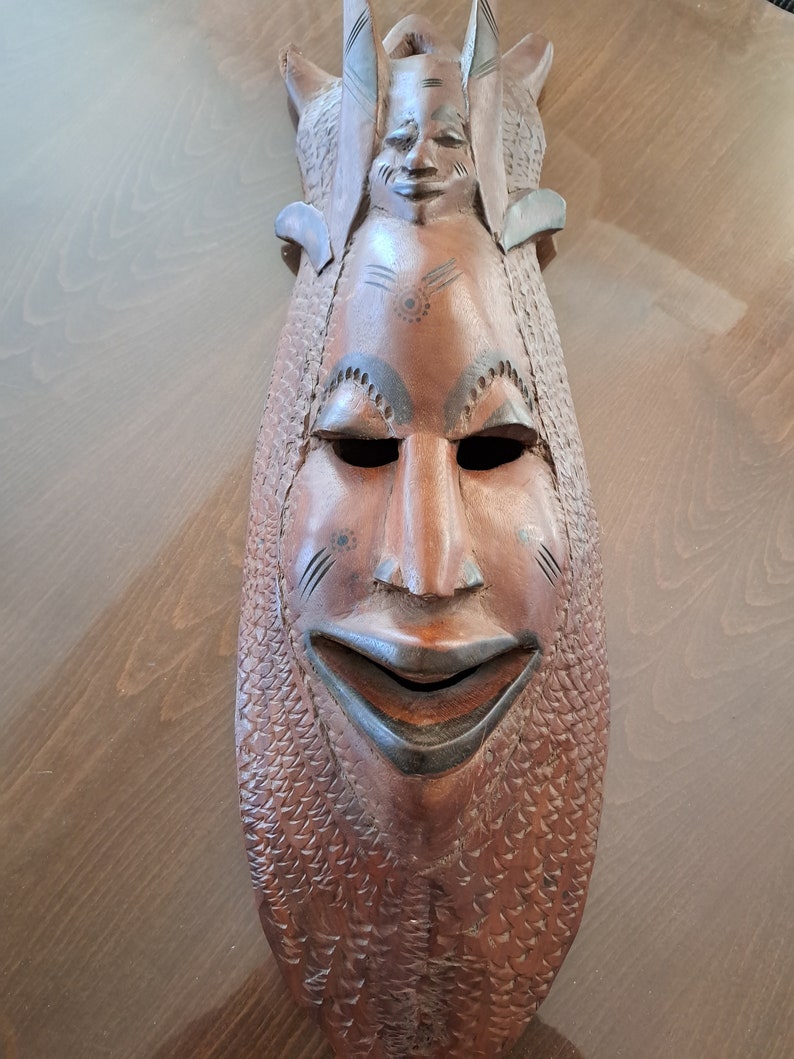 24,5 Inch Vintage African L Large Wooden Bust Mask Wall Decor Intricate