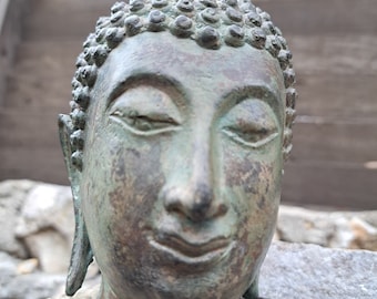 6.7" Bronze Finish Buddha Head Statue - Room Decor