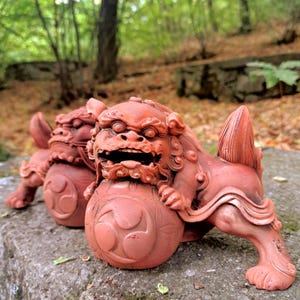5,51x4 inch Pair of Large Japanese Ceramic Shi-Shi Dog, Japanese Ceramics Island Okinawa