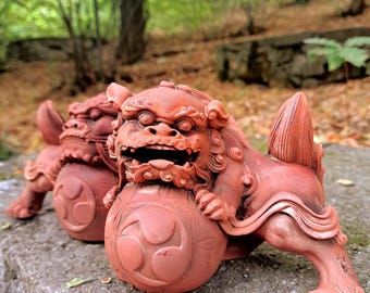 5,51x4 Inch Pair of Large Japanese Ceramic Shi-shi Dog, Japanese