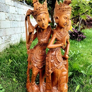 15,75 inch Balinese Handmade Wooden Rama Sita Statue
