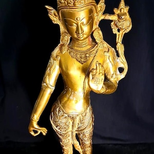 Estatua antigua de Tara Buda tibetana de 42 cm (16,53") – Escultura budista vintage, decoración espiritual para el hogar y el altar