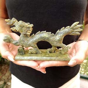 7,08 inch Green Jade Serpentine Dragon Figure,Year of the Dragon,Animal Lucky Sculpture,Crystal Animal dragon Statue Sculpture Stone Carved