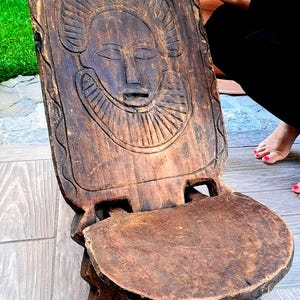 Rare Antique Senufo Stargazer Chair – Hand-Carved African Folding Wooden Chair, Vintage Tribal Art, Collectible African Furniture