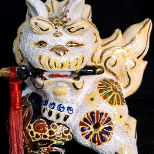 7,08 inch Vintage Japanese Kutani Ware Foo Lion Dog Signed Figurine Shi Shi Sculpture  Home Decoration