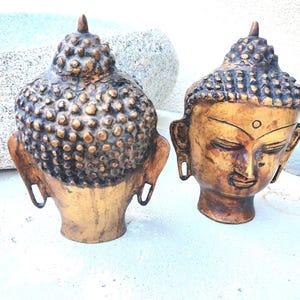 Set mit 2 Erstaunlichen Messing Buddha-Kopf Buddhismus Skulptur Statue -Handgefertigt