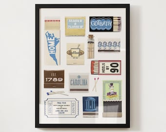 Lámina artística de la caja de cerillas Tar Heel de la UNC, decoración de Chapel Hill (descarga digital)