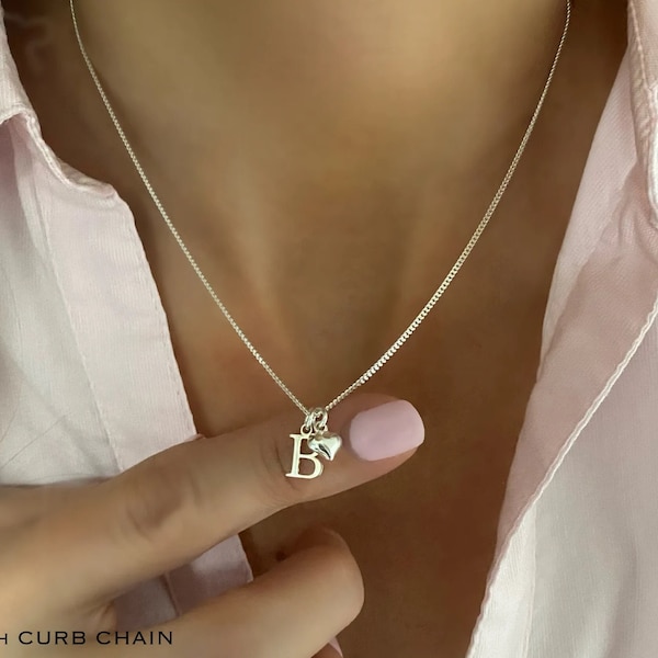 dainty initial necklace with heart charm, custom letter necklace, monogram necklace for birthday gift, INITIAL HEART-SN32