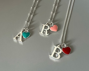 custom initial necklace with heart charm, sterling silver, letter necklace, personalised jewellery, gift for women, SN55