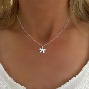 Sterling Silver Bow Necklace: Minimalist Satellite Chain Jewelry, SN34