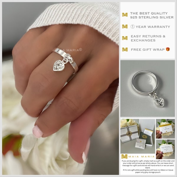 heart charm ring, birthday gift, handmade gifts, silver band ring, heart ring, minimalist jewellery, charm ring, Lotti heart ring-SRM03