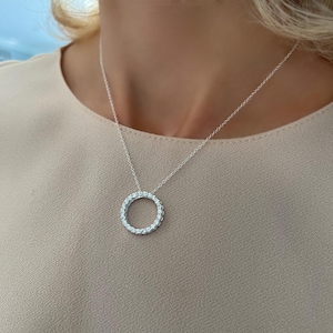 circle of life necklace, sterling silver, gift for women, round pendant, necklace for women, pave pendant, gift for mum, SNM11