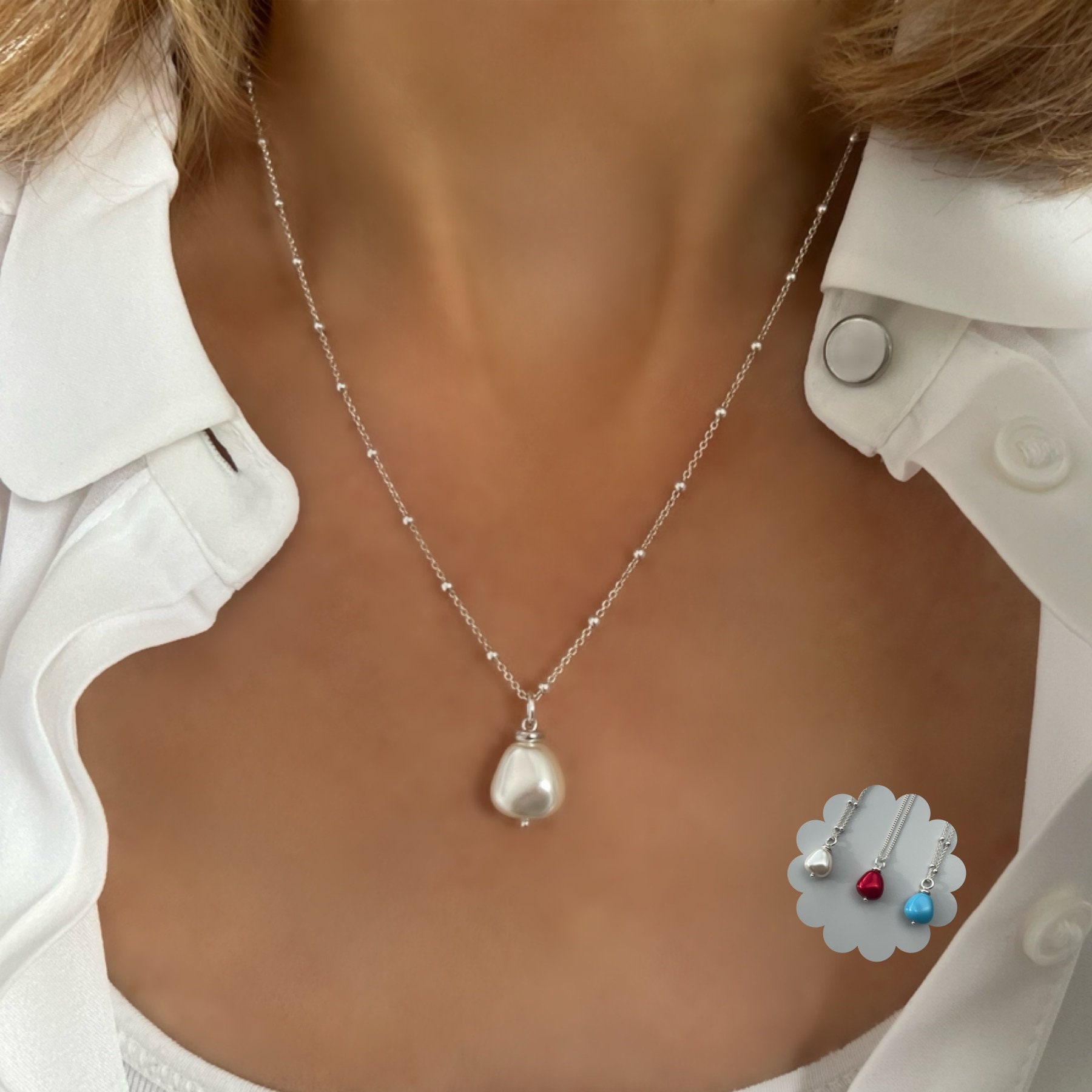 LINK CHAIN PEARL CHARM NECKLACE - tsui