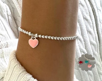 bracelet à breloques coeur, bracelet de perles en argent, cadeaux uniques faits main, bijoux minimalistes, cadeaux d'anniversaire, bracelet pour femme, MM SBM10