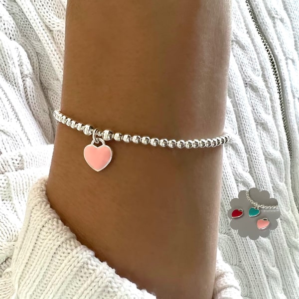 heart charm bracelet, silver bead bracelet, handmade unique gifts, minimalist jewellery, birthday gifts, bracelet for women, MM SBM10