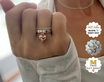 heart charm ring, birthday gift, handmade gifts, silver band ring, heart ring, minimalist jewellery, charm ring, BRIDGET ring-SRM04