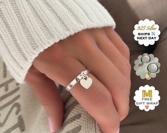 heart charm ring, birthday gift, handmade gifts, silver band ring, heart ring, minimalist jewellery, charm ring, Anya heart ring-SR55
