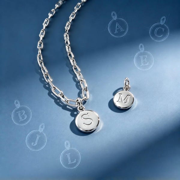 Engraved Initial disc Sterling Silver paperclip Necklace: Custom Monogram Pendant, SNE02