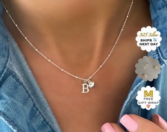 gifts for women, initial necklace with heart charm, letter necklace, monogram necklace, personalised jewellery, HM INITIAL HEART-SN32