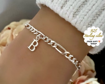 initial sterling silver bracelet, minimalist figaro chain, personalised jewellery, monogram bracelet,18th birthday gift, GRACE initial SBM18