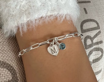 birthstone and initial sterling silver bracelet, personalised jewellery, monogram bracelet,18th birthday gift, LOTTI HIB-SBM13