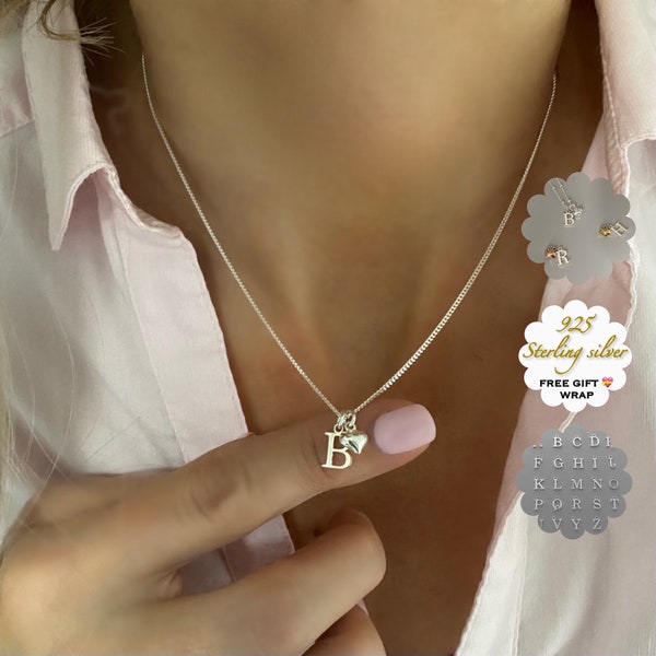 dainty initial necklace with heart charm, custom letter necklace, monogram necklace for birthday gift, INITIAL HEART-SN32