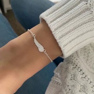 Sterling Silver Angel Wing Bracelet: Dainty Charm, Handmade Jewellery, Alleya SB7