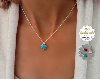 enamel heart charm sterling silver necklace, pendant necklace, birthday gift, minimalist jewellery, Enamel Heart-SN56