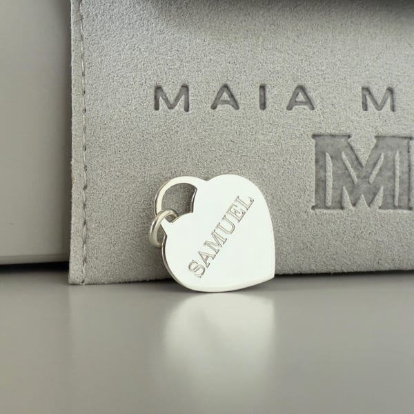 Engraved Sterling Silver Heart Charm for Necklace: Personalized Word Pendant, SPE16