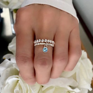 birthstone charm sterling silver ring stack, personalized ring, handmade jewellery, birthday gifts,  BIRTHSTONE CHARM ring stack-BCR05