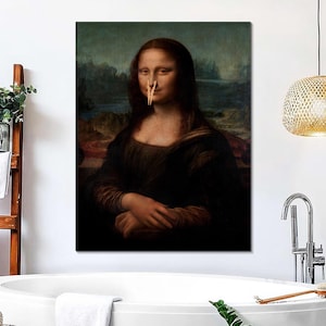 Mona Lisa Funny Bathroom Decor, Clothespin Wall Decor, Mona Lisa Toilet Canvas, Bathroom Canvas Print, Toilet Humor, Ready to Hang Wall Art
