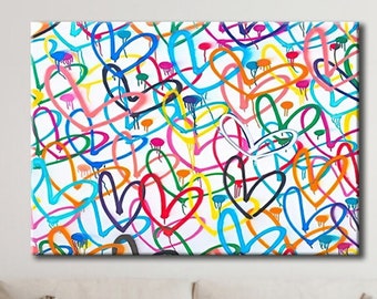 Arte de pared con corazones de amor de Banksy, lienzo con corazones de amor, decoración del hogar de Banksy, decoración de pared con obras de arte, regalo de Banksy, regalo de arte de pared de Banksy