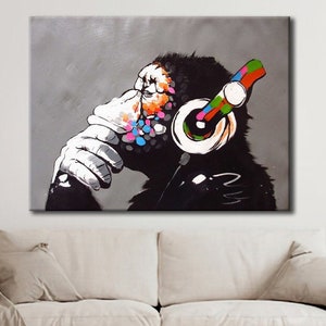 Banksy Thinking Monkey Wall Art, Banksy Canvas Art, Banksy Home Decor, Thinking Monkey Wall Decor, Banksy Thinking Monkey Gift Canvas Art