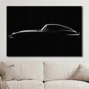Jaguar E Type Silhouette Wall Art, Jaguar E Type B&W Canvas Art, Jaguar Car Home Decor, E Type Wall Art Gift, Car Ready to Hang Canvas