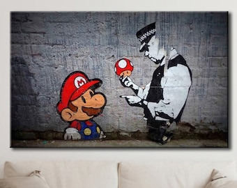 バンクシー作 マリオ＆警官 強化ガラス製ウォールアート - Etsy 日本