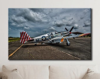 Arte en lienzo del avión P-51 Mustang, decoración del hogar de aviones de combate