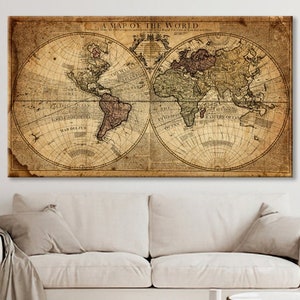 Vintage Old World Map Wall Art, Old World Map Canvas Art, Old World Map Home Decor, Old World Map Wall Decor, Old World Map Gift Canvas