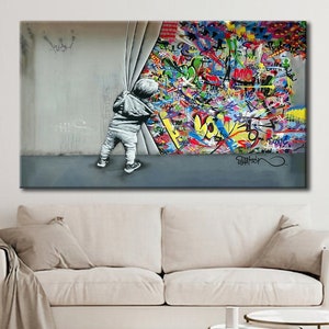 Banksy Behind the Curtain Wall Art, Banksy Children Canvas Art, Banksy Home Decor, Artwork Wall Decor, Banksy Gift Art, Banksy Children Art