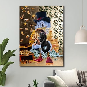 マクダック ウォールアート、ダックとダラーのキャンバスアート、マクダッキーのホームデコレーション、マクダックのすぐに飾れるウォールデコレーション、マクダックのキャンバスプリント、マクダックのウォールアート