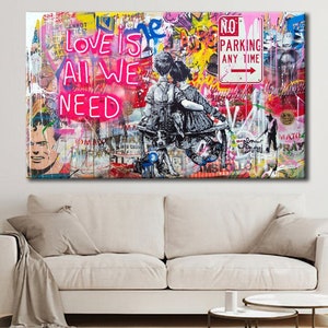 Banksy Love is All We Need Wall Art, Street Canvas Art, Banksy Home Decor, Banksy Love is All We Need Wall Decor, Banksy Gift Canvas Art