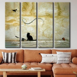 Banksy Cat and Mouse Wall Art, Banksy Canvas Art, Banksy Home Decor, Banksy Ready to Hang Wall Decor, Banksy Canvas Print, Banksy Street Art